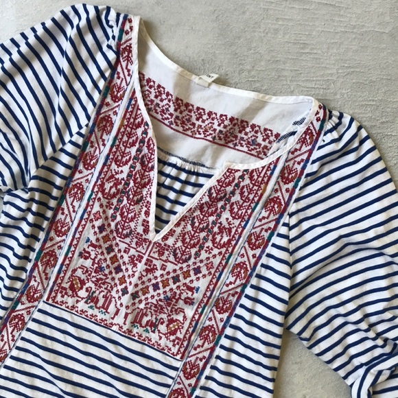 TINY Anthropologie Blue Stripe Embroidered Top - Picture 3 of 8